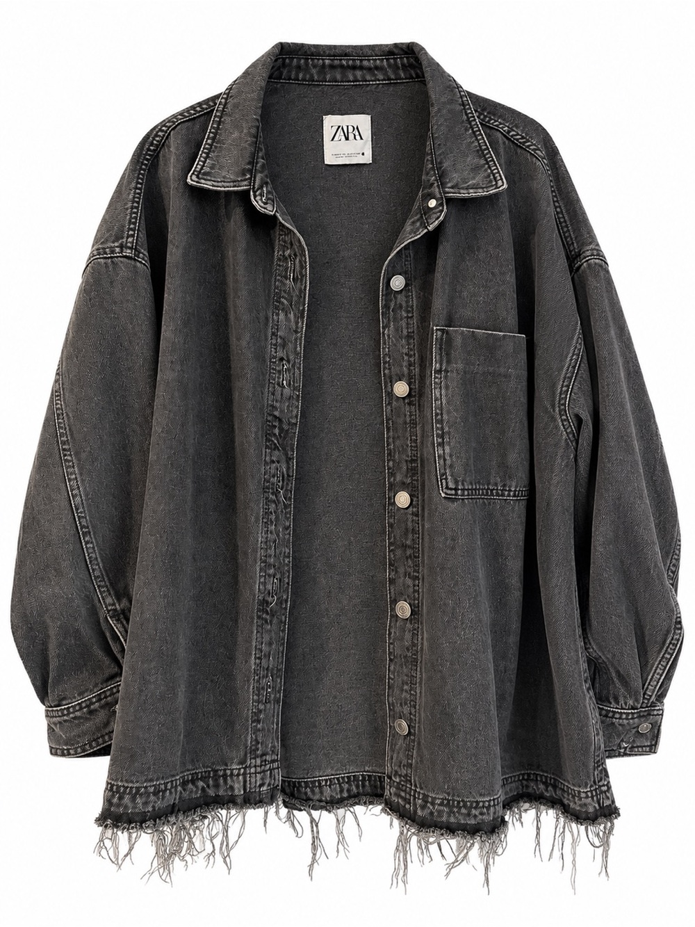 ZARA Faded Black Oversized Distressed Denim Jacket